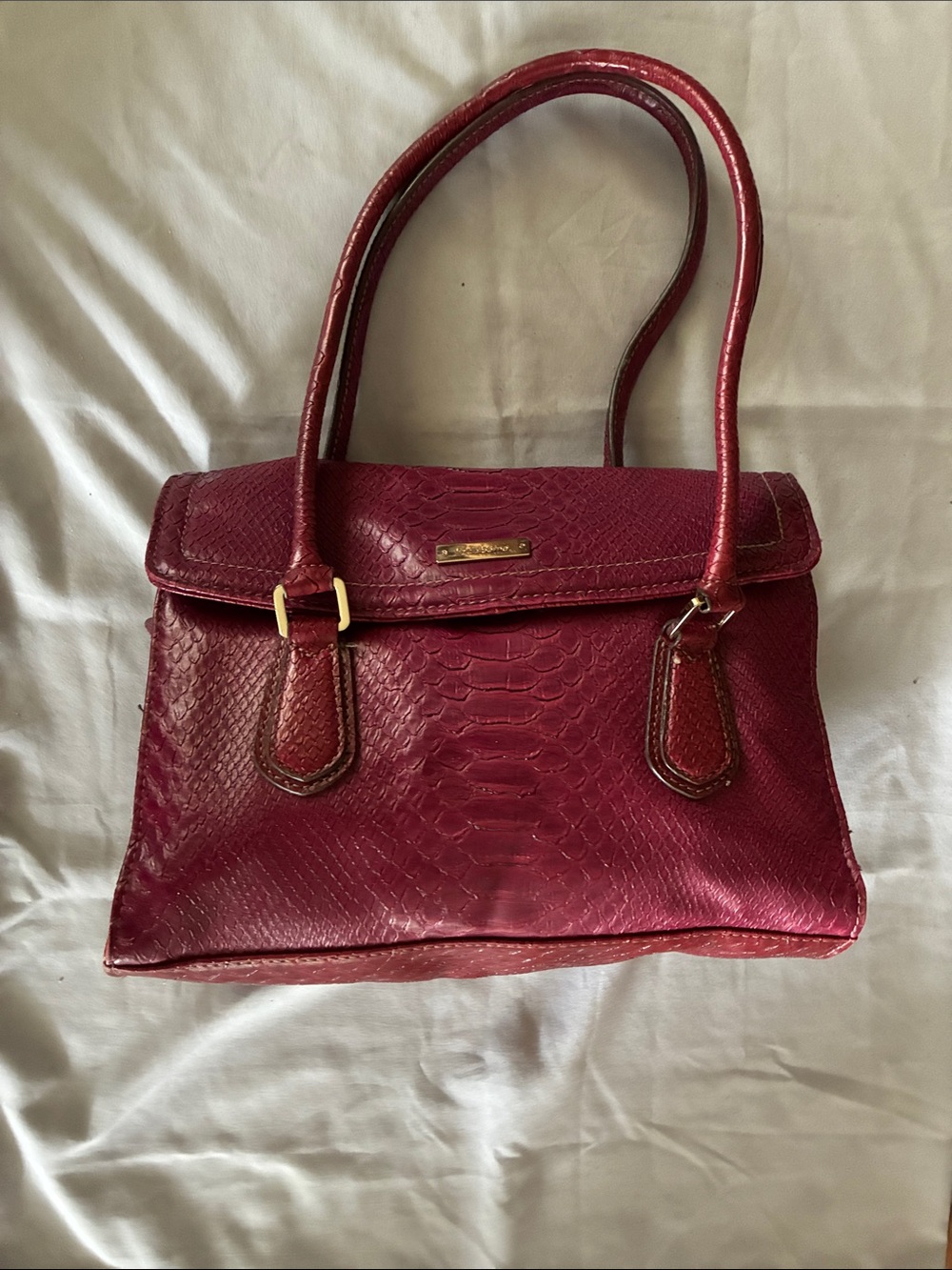 Liz Claiborne red faux snake skin leather handbag